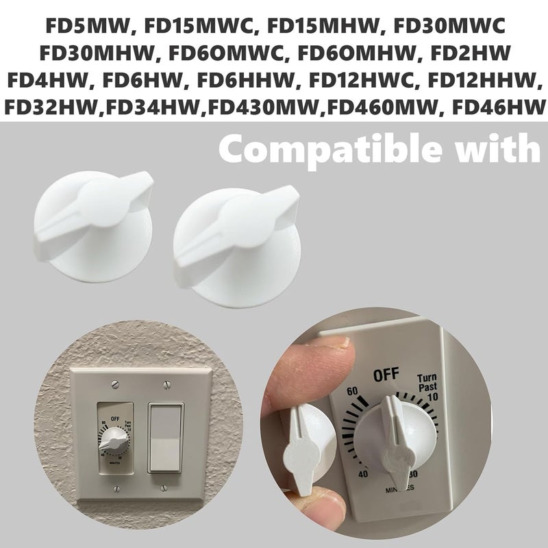 auaurly 10 PCS White Plastic 1" Timer Switch Knob Replaces 146MT574 Compatible with FD Series Spring Wound Wall Timer, Bathroom Heater Fan and Light Control - Image 3